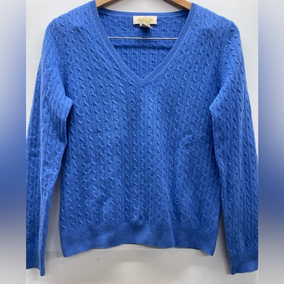 Peck & Peck Sweaters - Peck & Peck Royal Blue V-Neck Cable‎ Knit Cashmere Sweater